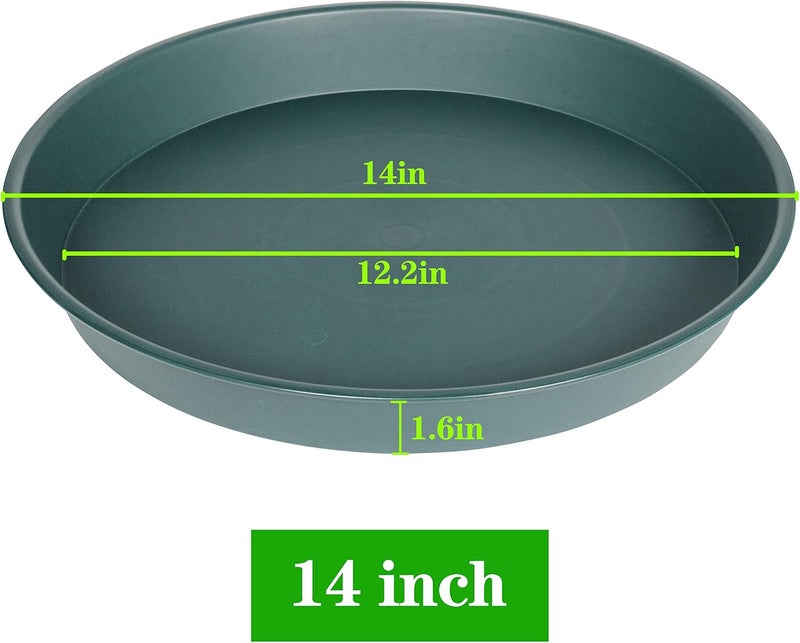 Bleuhome 4 Pack of 14 inch Plant Saucer, Heavy Duty Round Plant Trays for Pots, Plastic Plant Water Tray, Bird Bath Bowls, Plant Saucers for Indoors, Drip Trays for Planter 12-14" (14", Green) - Image 2